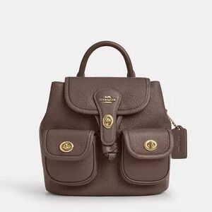 Coaching Taupe Leather Backpack with Gold Accents